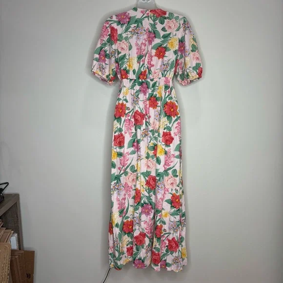 OLD NAVY Fit & Flare Linen-Blend Maxi Dress Floral Boho Coastal Small pink green - Picture 5 of 9